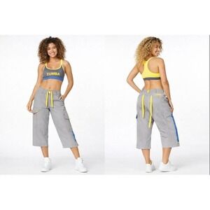 Zumba Wear Women Gray Cargo Capris Pants Athletic Workout Dance Sz M
